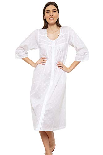 Cotton Real - Chemise de nuit - À Pois - Femme Blanc Blanc Medium, Blanc, M