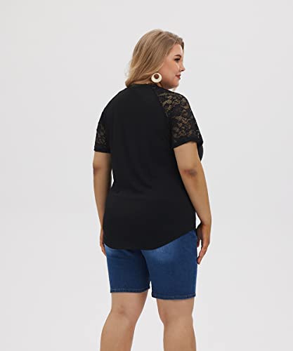 CARCOS Plus Size Tops for Women Short Sleeve Raglan Striped Tee Color Block Crewneck/V Neck Tunic Loose Fit Summer XL-5XL3