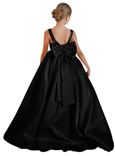 Satin Flower Girl Dresses for Wedding with Bow Pageant Dress Girls Birthday Prom Ball Gown
