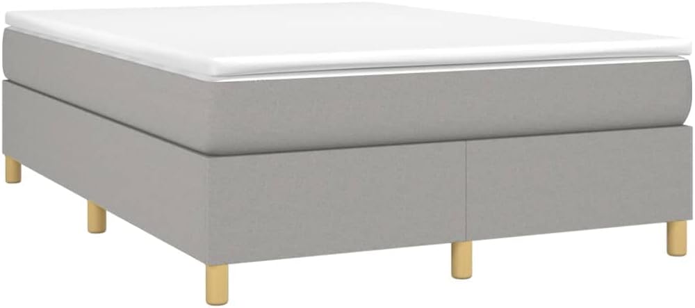 Box Spring Bed Frame Light Gray Queen Fabric Durable Platform Foundation with Slatted Plywood Sturdy Legs for Bedroom Mattress Support No-Box-Spring-Needed Easy Assembly Modern Minimalist