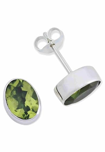 Ohrstecker 925 Silber Peridot leuchtend grüner Stein Edelstein Ohrringe echt Silber Damen Sterling Silber Stecker Geschenk(MOS-040-59)