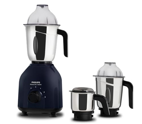 Philips HL7713/01,1000 W PowerPro Motor Mixer Grinder, 3 Jars , Edged blade made of superior SS304 material, Quick cool ventilation for longer motor life