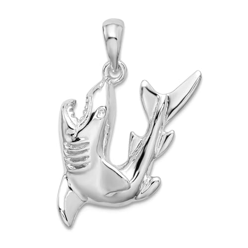 Collier requin en argent 925 rhodié poli de 18,5 mm pour femme
