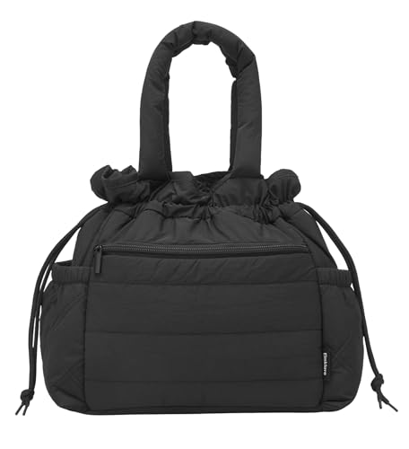 Elmklare Drawstring Lunch Bag for Women, 12L Soft & Puffy Insulated Lunch Box, Large Lightweight Stylish Leakproof Cooler Tote Bags for Work Picnic Travel,Black