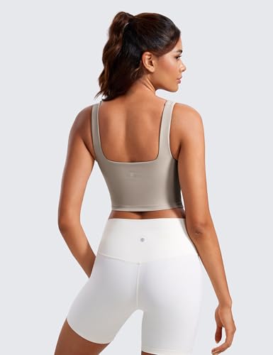 Image of CRZ YOGA Butterluxe Square Neck Crop Tank Top | Light Support, Removable Pads, Yoga, Extremely Soft, Wide Straps, Longline Sports Bras for Women