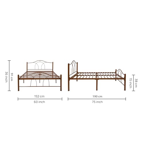 Image of Alto Metal Queen Size Bed Without Storage | Wrought Iron Double Bed with Headboard & Footboard | Sturdy Powder Coated Platform Bed Queen Size Cot for BedroomLivingRoom Brown (75x60)