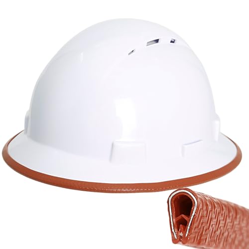Aolamegs Hard Hat Brim Guard with Steel Core-Universal Full Brim Hard Hat Accessories,Clip on Impact-Resistant Edge Protector for Carbon Fiber & Fiberglass Construction Helmets,36.6inch Brown Strip