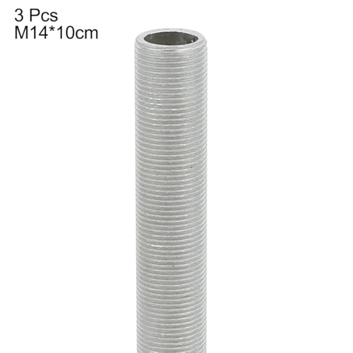 Image of uxcell Lamp Pipe Nipple, M14 Thread 100mm Length Hollow Lamps Repair Part Hardware for Lamp Lights, Zinc Alloy Silver Tone, Pack of 3