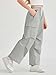 Haloumoning Girls Parachute Pants Kids Elastic Waist Wide Leg Cargo Pants Y2K Street Baggy Trousers with Pockets 5-14 Years Gray