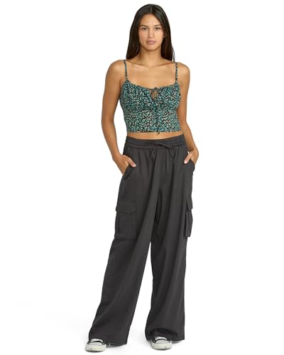Volcom womens Lived in Beach Pants – Relaxed Fit, Cotton Viscose Blend, Cargo Pockets, Elastic Waist & Metallic Back Badge