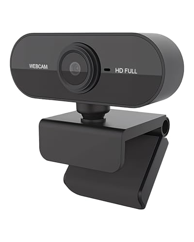 Webcam 1080P Full HD con microfono, USB Plug & Play Camera per PC, laptop e MacBook, girevole a 360° con clip, ideale per videoconferenze, streaming, corsi online, Microsoft Teams, Zoom e Gaming