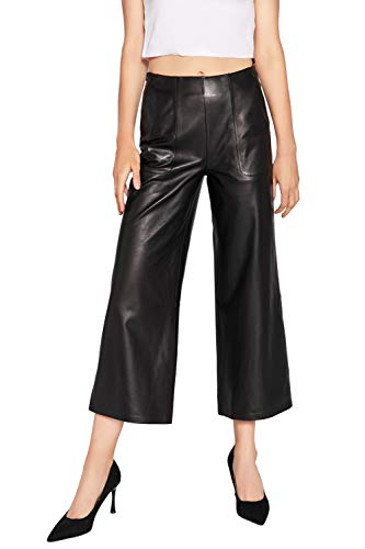 Women's Real Leather Pants High Waist Leather Wide Leg Pants Black SmartUniverseWear