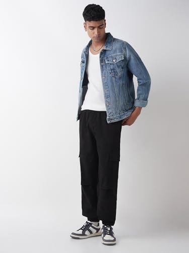 Image of Bewakoof Men's Solid Oversized Fit Twill Joggers