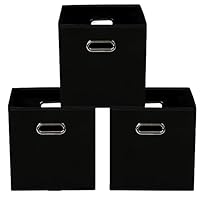 Yunkeeeper storage bins Cubes, Fabric Cube Organizer with Handle, Foldable Cube Bins for Cloth or Accessary Storage, 11x11x11, Set of 3, (Black)