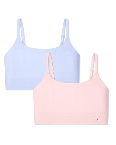 Sascina Soft Training Bras for Girls 7-12 Seamless First Bra Adjustable Girls Cami Bra Longline Crop-Double-Layer Lined Candy Blue+Sand Pink M