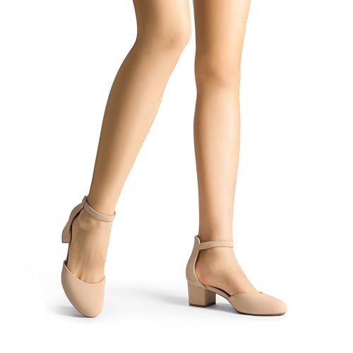 Image of DREAM PAIRS Women's Round Toe Low Block Heel Pumps | Closed Toe Ankle Strap Chunky Heel Pumps Dress Shoes Wedding Office Party Dressy Shoes for Women
