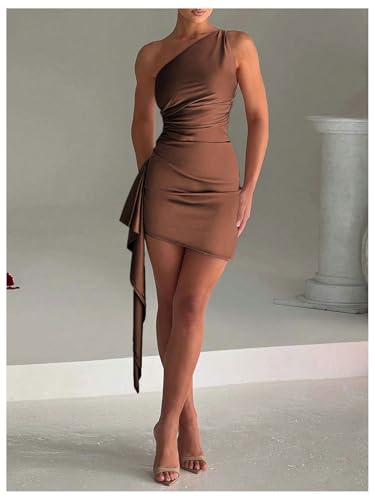Image of GORGLITTER Women's Sexy Birthday Mini Dresses Asymmetrical Going Out Club Party Vegas Dinner One Shoulder Fringe Dress
