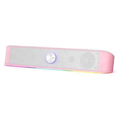 Redragon GS560 RGB Desktop Soundbar, 2.0 Channel Computer Speaker with Dynamic Lighting Bar Audio-Light Sync/Display, Touch-Control Backlit with Volume Knob, USB Powered w/ 3.5mm Cable, Pink