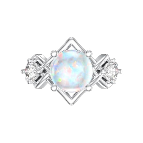 Image of 0.3 Carat Moissanite and White Opal /Blue Opal /Black Opal Engagement Ring 925 Sterling Silver 8-9 MM Heart /Round /Oval Cut Opal Moissanite Ring for Women Size 5-13