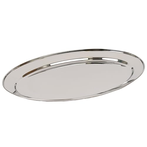 Argon Tableware 1x 60cm x 41cm Plateau de Service Ovale en Acier Inoxydable - Grand Fête Dîner...
