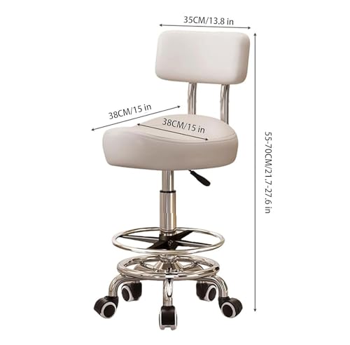 Höhenverstellbarer Rollhocker, Zeichenstuhl mit Rückenlehne und Fußstütze für Büro, Küche, Medizin, Zahnarzt, Labor und Zuhause
