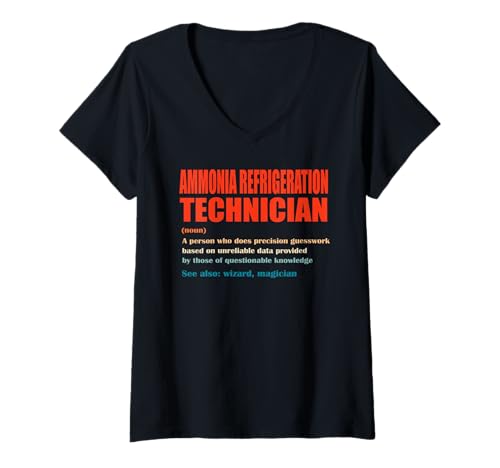 Mujer Amoníaco Técnico Refrigeración Vintage Definición Mago Camiseta Cuello V