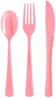 Exquisite 150 Pack Pink Plastic Utensils Heavy Duty Cutlery Set 50 Plastic Forks 50 Plastic Spoons 50 Plastic Knives Perfect Plastic Silverware Party Pack Set for all occasions