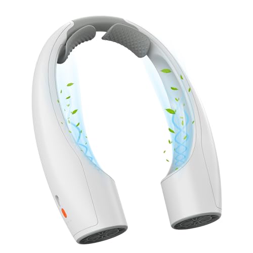 Image of AI Portable Neck Fan with 4 Adjustable Speeds, 4000mAh Battery Powered USB-C Rechargeable Fan, Hands-Free 360 Cooling Neck Fan, Wearable, Ultra-Quiet Personal Fan for Women Men Office Travel(White)
