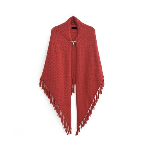 MEMEM Chales y abrigos Chal de punto exterior rojo for mujer con cárdigan con borlas bufanda cálida de invierno
