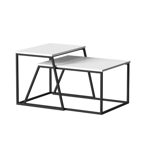 Vicco Conjunto de mesas de Centro Myra, Blanco/Negro, 60 x 50 cm 2 Partes