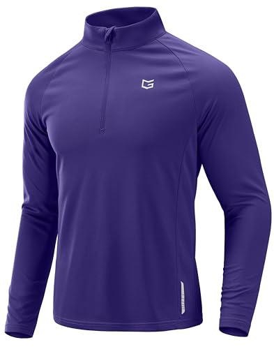 Mens Running Shirts Long Sleeve Athletic Shirt Lightweight Quick Dry Quarter Zip Pullover for Men Workout Gym Golf(Purple,L)