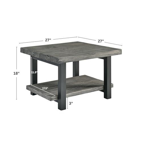 Image of Pomona 27-Inch Square Solid Wood Coffee Table with Metal Legs - Modern Rustic Industrial Small Space Table by Alaterre Furniture (Slate Grey)