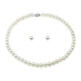 Akwaya 14k White Gold 6.5-7.0mm White Akoya Cultured Pearl High Luster Necklace 18" with Stud Earrin