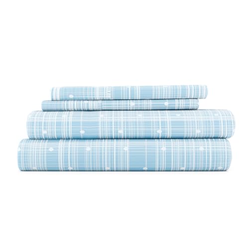 LINENS & HUTCH Sheet Set Patterned Microfiber Ultra Soft Bedding in Polka Dot - Queen Polka Dot Aqua