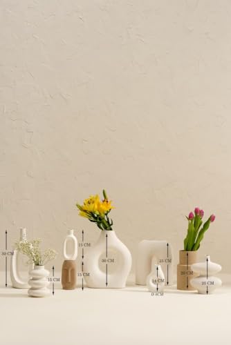 Image of PUREZENTO White Farmhouse Vase White and Beige Set of 9 Matte Finish Ceramic Designer Flower Vase for Home Decor Centre Table Room Side Corners