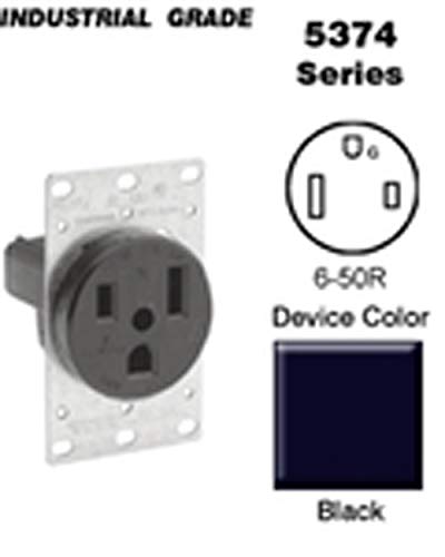 Leviton 5374-S00 50 Amp, 250 Volt, Flush Mounting Receptacle, Straight Blade, Industrial Grade, Grounding, Black, 1-Pack #TOP3