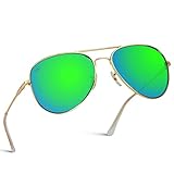 WearMe Pro - Polarized Metal Frame Pilot Style Aviator Sunglasses (Gold Frame / Mirror Green Lens, 55 mm)