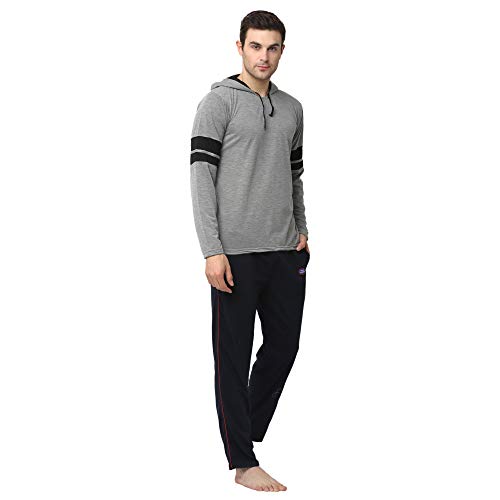 Image of Mack Jonney Cotton Blend Night Suit Co-ord Set for Men with Hodded Full Sleeve T-Shirt and Track Pant-VJ-MNS-TTP-GROUP21