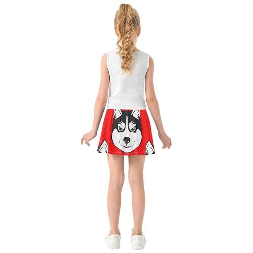 Skirts with Shorts Cartoon Husky Dog Red Cute Athletic Shorts for Girls Skorts Gymnastics Pleated Skort 4t4
