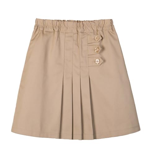 Falda escolar plisada de estilo británico para niñas con cintura cómoda y elástica. Se adapta a trajes de primavera y verano. Bolsa de dinero para teléfono móvil, caqui, 12-13 años
