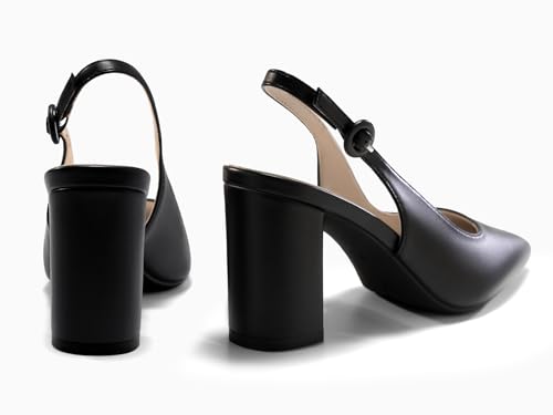 Coutgo Women's Pointed Toe Block Heel Pumps Slingback Chunky Heel Slip On Work Party Dress Shoes, Black, Size 7 by Coutgo - Used condition - Image 5