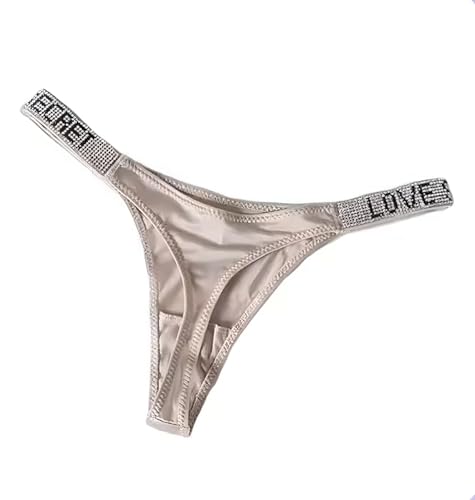 Image of Women's Lace Thong Panty with Rhinestone Strap, Ice Silk Hipster Bikini Brief, Breathable Underwear for Bridal, Honeymoon, Beach Wear and Daily Use