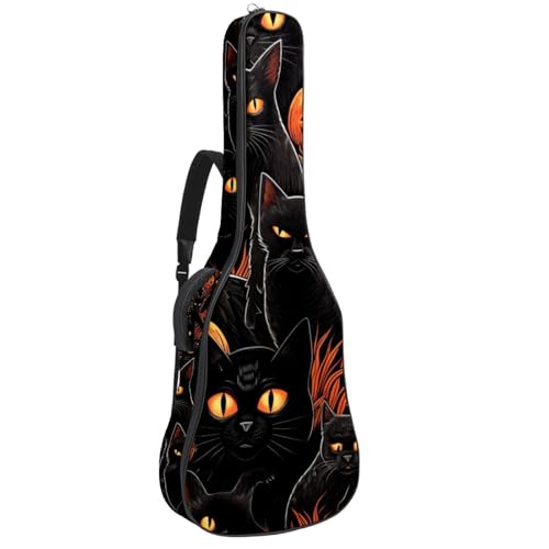 Sac de transport pour guitare acoustique élégant avec double poche motif chat citrouille