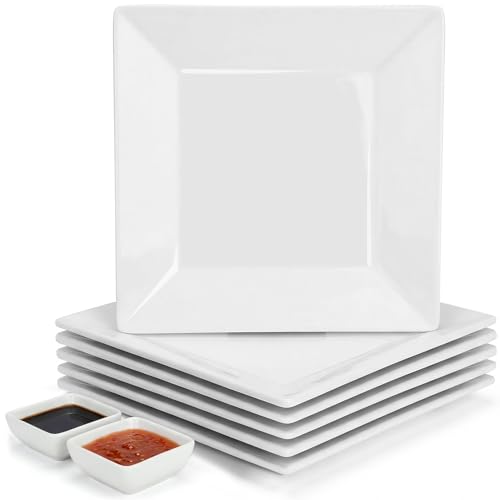 PLMMOUT 10'' Porcelain Dinner Plates Set, 6 Ceramic Square Dinner