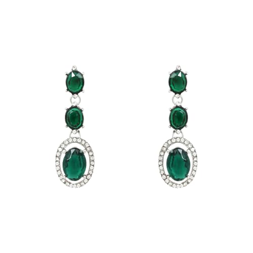 Image of I Jewels Silver Plated Stylish Design Crystal Diamond Necklace With Earrings & Maang Tikka Jewellery Set for Women