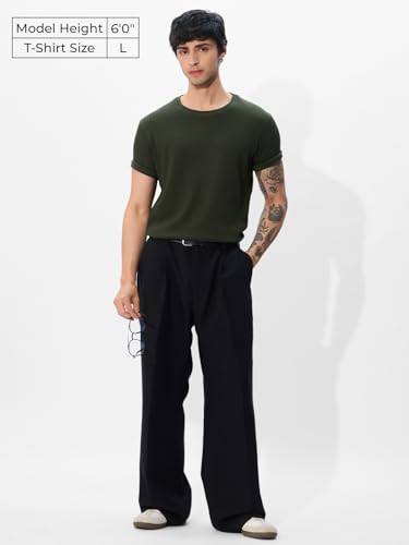 Image of The Souled Store Korean T-Shirts: Men and Boys Short Sleeves Round Neck Solid Regular Fit Easy to Style Everyday Wear Trendy Lightweight T-Shirt