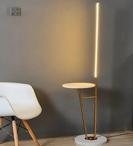 Image of Linear LED Floor Lamp with Shelf for Living Room | Gold Metal Standing Lamp with Vertical Light Bar | Modern Floor Lamp for Bedroom, Corner, Reading & Home Decor