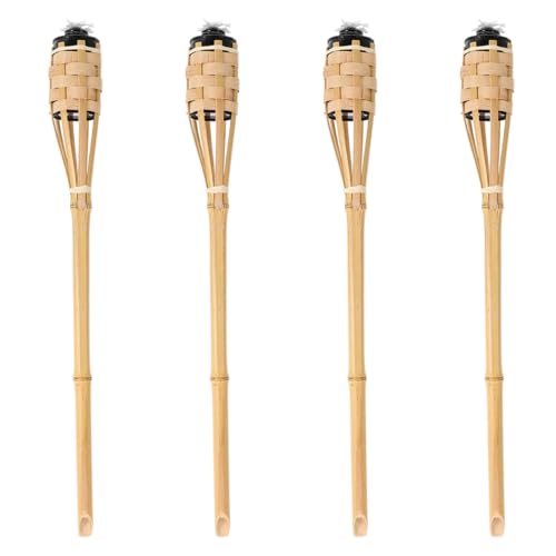 HOMSFOU 4 Torce Da Giardino Torce In Bambù Intrecciato Per Esterni - Lampade A Olio In Bambù Fatte A Mano Picchetto Da Antivento Per Matrimoni Festival Feste Estive E Luau