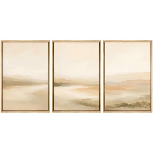 SIGNWIN Framed Canvas Print Wall Art Set Soft Beige Horizon