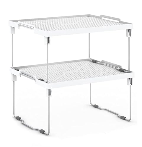 ums Kitchen Shelves Cabinet Organizer Stackable Freezer Rack Cupboard Box Organizer Shelf Riser Usable Storage Rack for Spice Fridge Shelf Riser (12x11 inch) Pack of 2